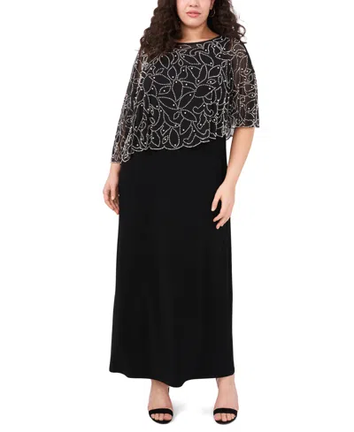 Msk Plus Size Beaded Cape Gown In Multi