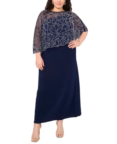 Msk Plus Size Beaded Cape Gown In Navy