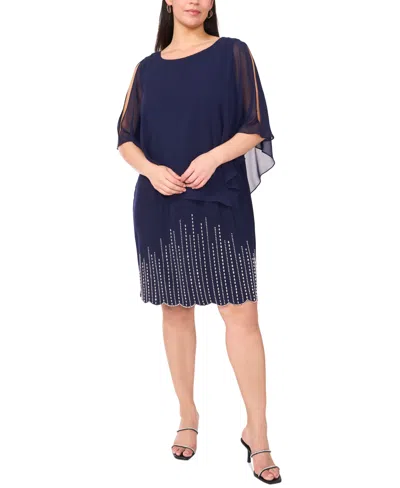 Msk Plus Size Beaded Cape-overlay Shift Dress In Navy