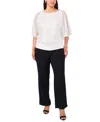 Msk Plus Size Blouson-sleeve Combo Banded-waist Blouse In White