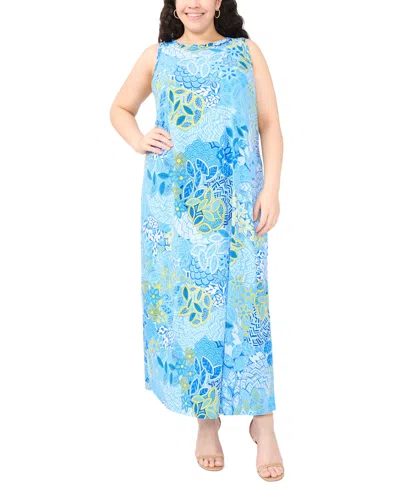 Msk Plus Size Boat Neck Sleeveless Maxi Dress In Blue