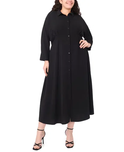 Msk Plus Size Button Front Collar Midi Shirtdress In Black