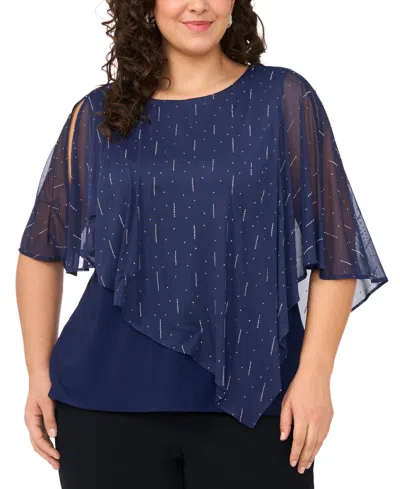 Msk Plus Size Cape Overlay Crewneck Top In Blue