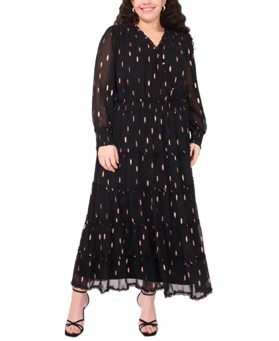 Msk Plus Size Clip Chiffon Tiered Maxi Dress In Black