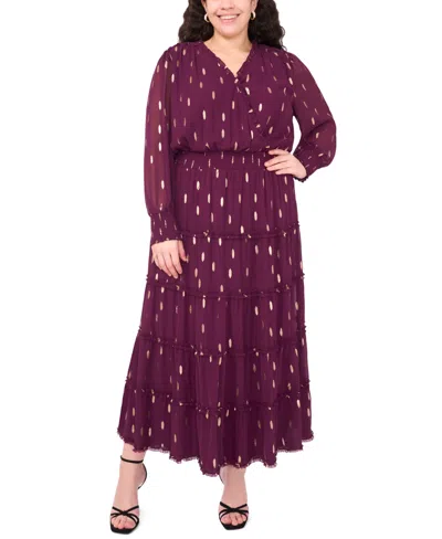 Msk Plus Size Clip Chiffon Tiered Maxi Dress In Pink
