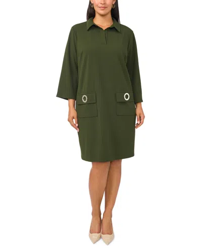 Msk Plus Size Collared Neck Shift Dress In Green