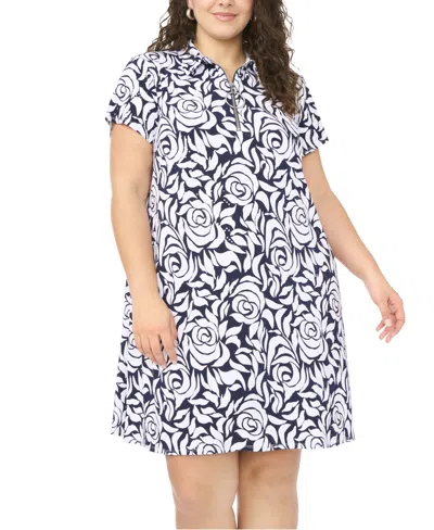 Msk Plus Size Collared Neck Short-sleeve Dress In Multi