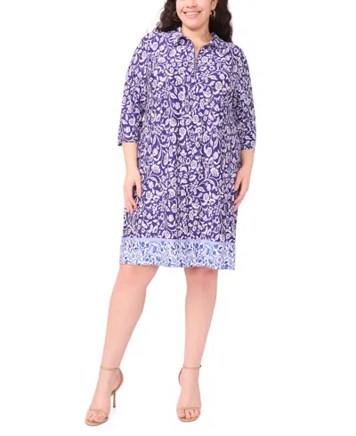 Msk Plus Size Collared Neck Zip-front Dress In Purple