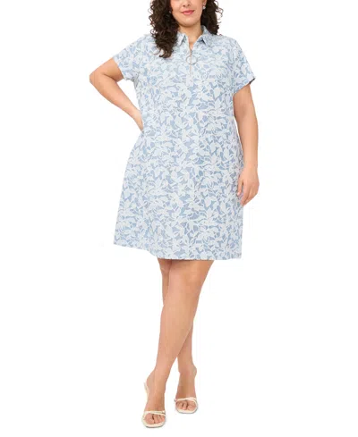 Msk Plus Size Collared Neck Zip-front Short Dress In Blue