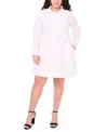 Msk Plus Size Cotton Collared Long-sleeve Shirtdress In Bright White