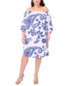 Msk Plus Size Cotton Off-the-shoulder Shift Dress In Blue