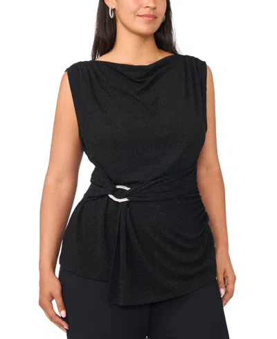 Msk Plus Size Cowl Shirred Waist Top In Black