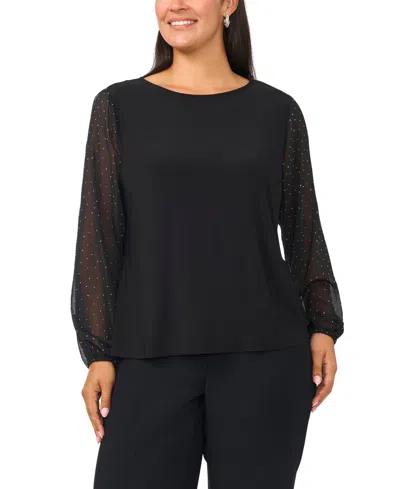 Msk Plus Size Crewneck Long Puff Sleeve Blouse In Rich Black 060