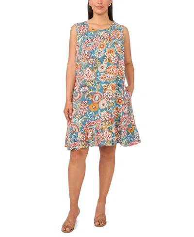 Msk Plus Size Crewneck Sleeveless Shift Dress In Blue