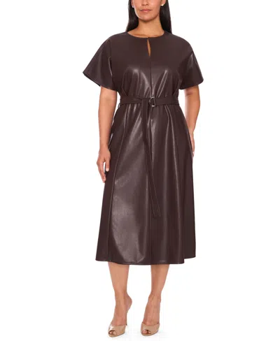 Msk Plus Size Dolman Sleeve Belted Midi Dress In Brown