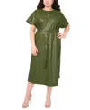 Msk Plus Size Dolman Sleeve Belted Midi Dress In Green