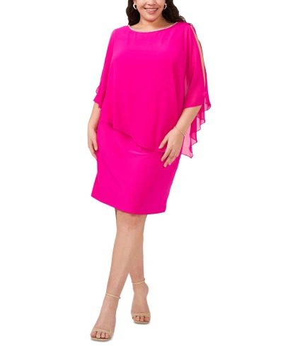 Msk Plus Size Embellished Chiffon-overlay Dress In Fiercely Fuchsia