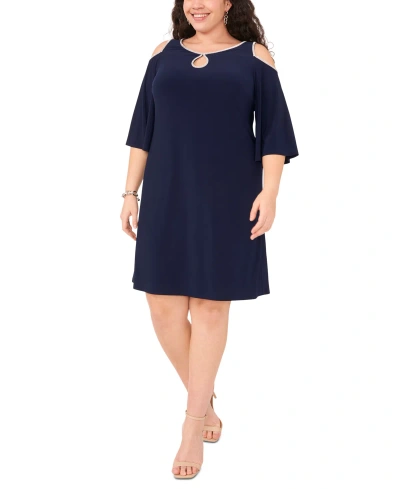 Msk Plus Size Embellished Cold-shoulder Dress In Navy