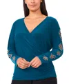 Msk Plus Size Faraj Long Sleeves Faux Wrap Top In Blue