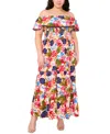 Msk Plus Size Floral Off-the-shoulder Smocked Maxi Dress In Multi