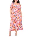 Msk Plus Size Floral-print Flutter-sleeve Maxi Dress In Cream Red Orange