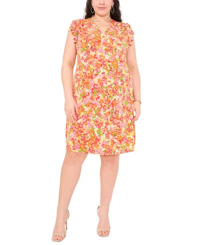 Msk Plus Size Floral-print Flutter-sleeve Shift Dress In Paradise