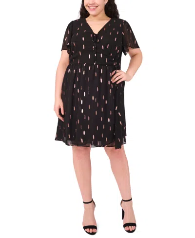 Msk Plus Size Flutter Sleeve Fit And Flare Short Dress In Black
