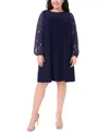 Msk Plus Size Long Sleeves Shift Dress In Multi