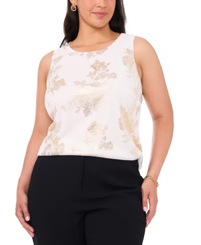 Msk Plus Size Metallic-print Keyhole-back Top In Ivory,gold