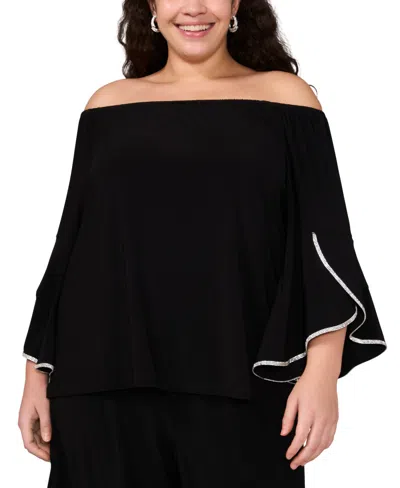 Msk Plus Size Off-the-shoulder Ruffle-sleeve Top In Black