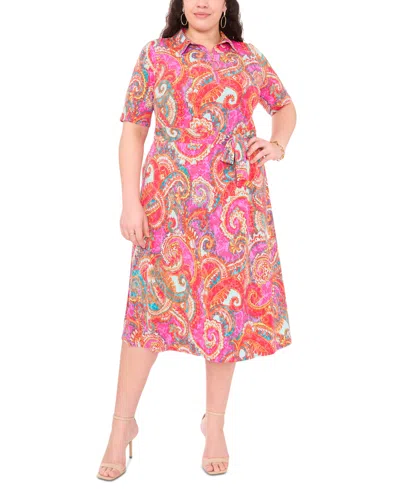 Msk Plus Size Paisley-print Midi Dress In Fuchsia Aqua