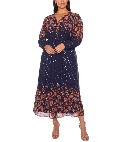Msk Plus Size Placement Print V-neck Maxi Dress In Blue