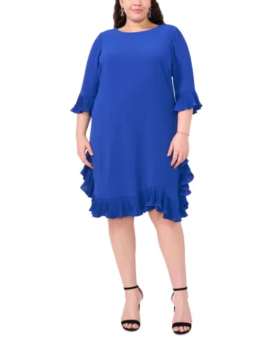 Msk Plus Size Pleated Ruffle Dress In Cobalt