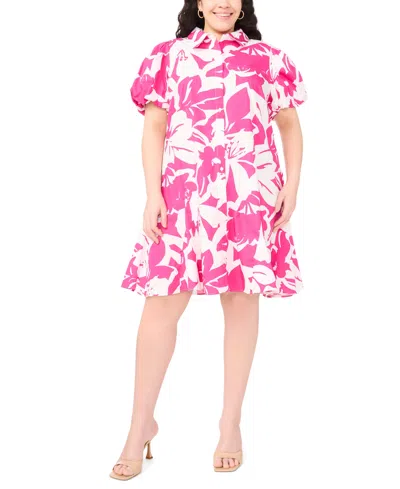Msk Plus Size Printed Collared Neck Dress In Pink
