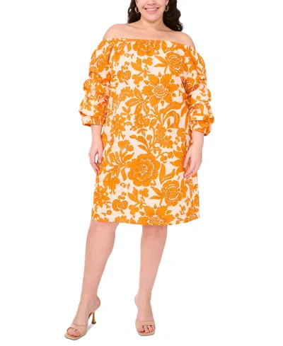 Msk Plus Size Printed Cotton Off-the-shoulder Dress