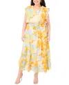Msk Plus Size Printed Flutter-sleeve Tiered Maxi Dress