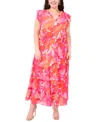 Msk Plus Size Printed Flutter-sleeve Tiered Maxi Dress