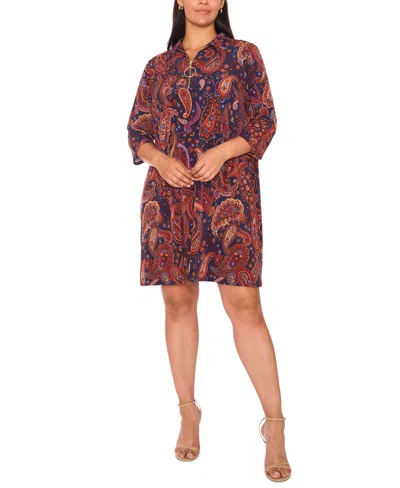 Msk Plus Size Printed Jersey 3/4-sleeve Dress In Brown