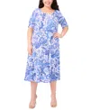 Msk Plus Size Printed Jersey Elbow-sleeve Midi Dress In Blue