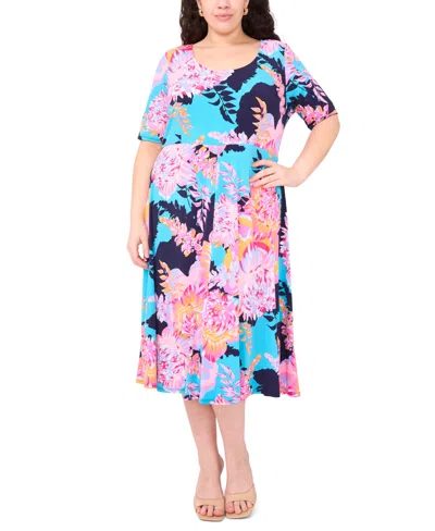 Msk Plus Size Printed Jersey Scoop-neck Midi Dress