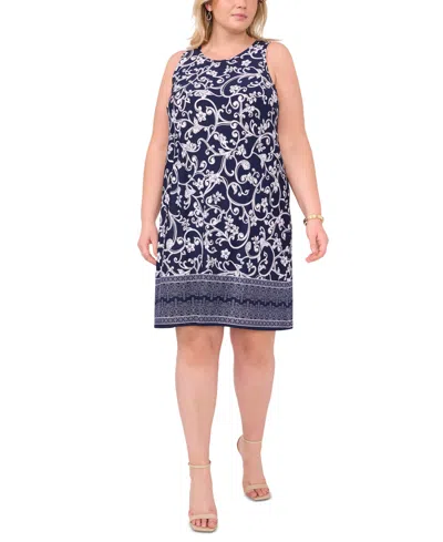 Msk Plus Size Printed Keyhole Shift Dress In Classic Na