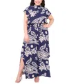Msk Plus Size Printed Mock-neck Short-sleeve Jumpsuit