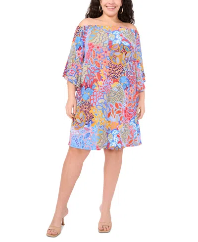 Msk Plus Size Printed Off-the-shoulder Dress In Coral Paradise