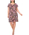 Msk Plus Size Printed Twist Elbow-sleeve Midi Dress In Black