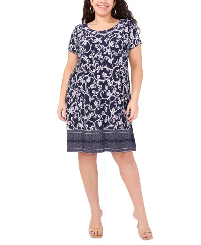 Msk Plus Size Printed Shift Dress In Navy