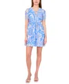 Msk Plus Size Printed Short-puff-sleeve Dress