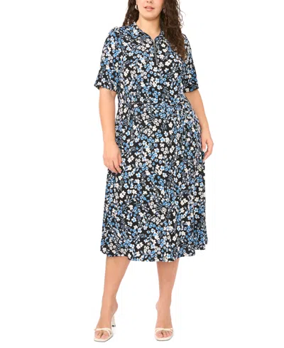 Msk Plus Size Printed Short-sleeve Midi Dress In Blue