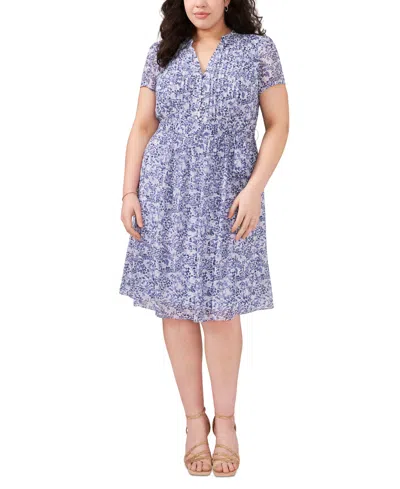 Msk Plus Size Printed Split-neck Cap-sleeve Dress