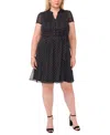 Msk Plus Size Printed Split-neck Cap-sleeve Dress In Black Cafe