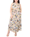 Msk Plus Size Printed Split-neck Sleeveless Maxi Dress